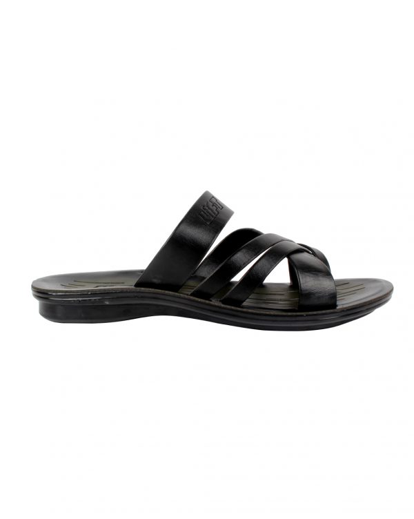 Mens Daily Wear Light Weight Black Slippers with Leather Look upper 5245