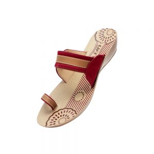 Womens Daily Wear Heeled Chappal With Toe Ring and Belt Cherry 2701
