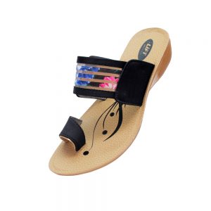 Womens Daily Wear Heeled Chappal With Toe Ring and Belt Black 2908